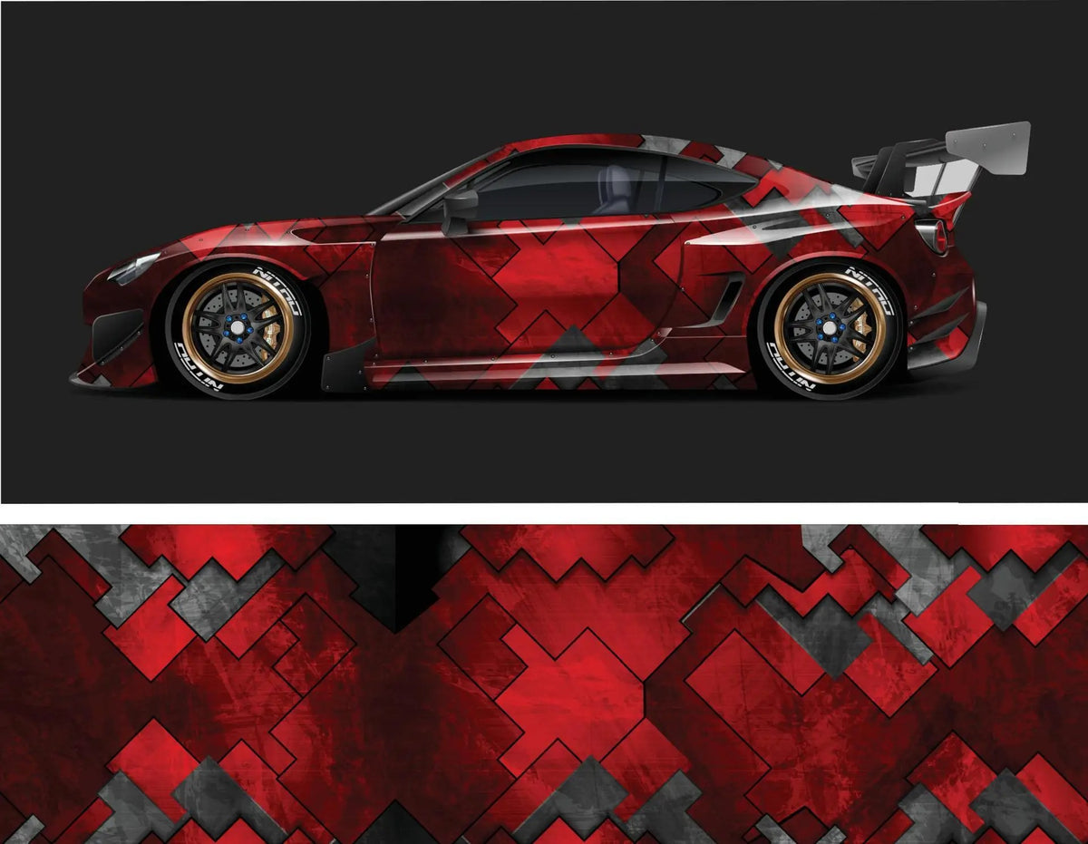 Color Stitching Car Body Decal – Camo Racing Graphic PVC Vinyl Wrap 300 × 60cm - Delicate Leather