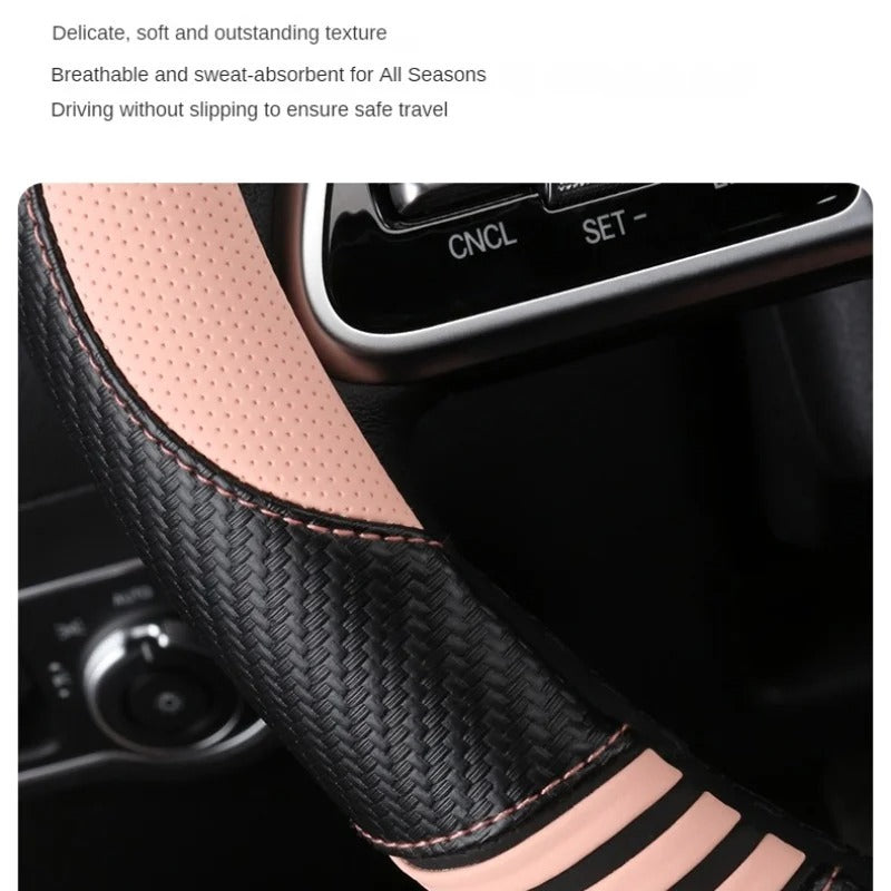 Premium Nappa Leather Steering Wheel Cover – Anti-Slip Universal Fit for Cars, SUVs, Vans, and Trucks - Delicate Leather  