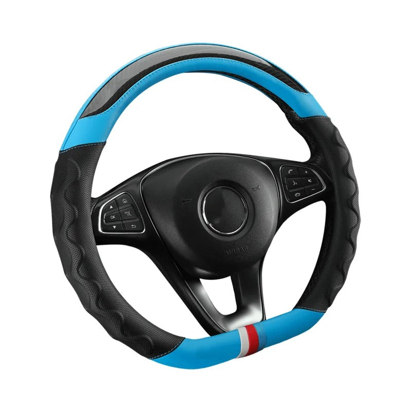 Fashion Carbon Fiber Leather Car Steering Wheel Cover – Breathable Non-Slip Steering Cover, Universal 37–38 cm, Multiple Colors - Delicate Leather  