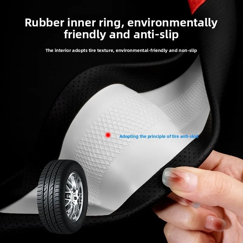 Nappa Leather Steering Wheel Cover – Non-Slip Universal 38 cm
