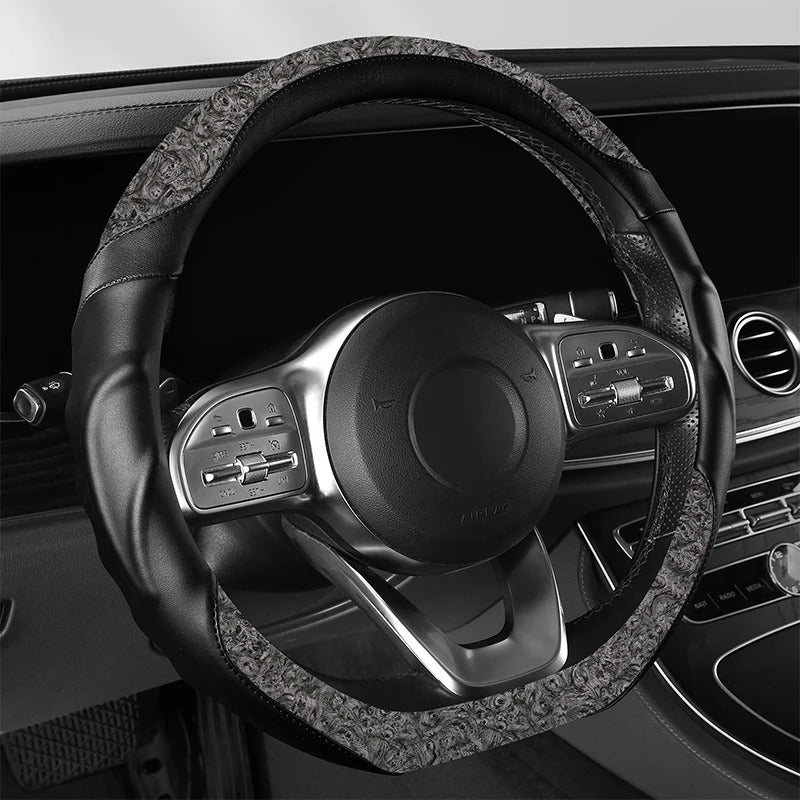 Wood Grain Steering Wheel Cover – Premium Leather Anti-Slip Universal 14.5–15 Inch Fit - Delicate Leather