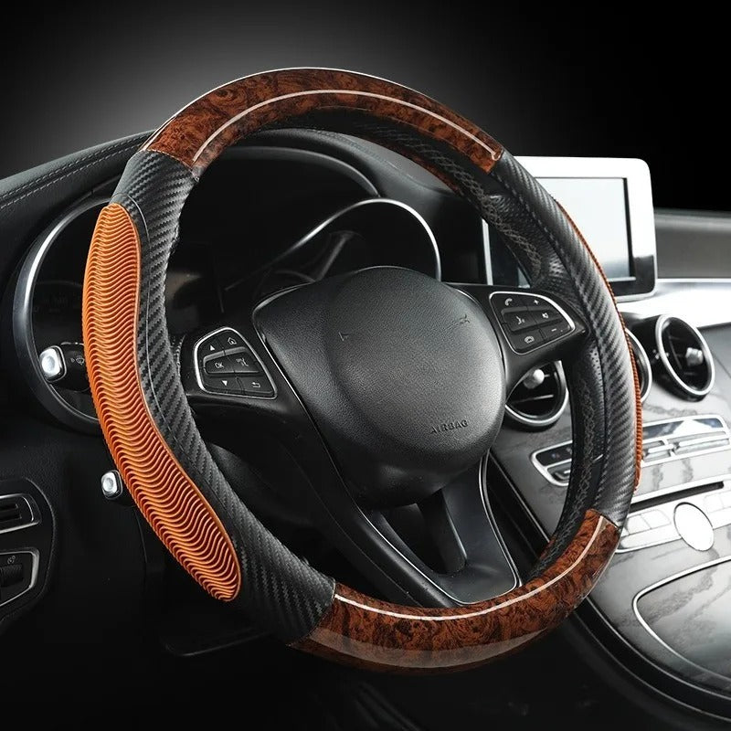 Carbon Fiber Steering Wheel Cover 38cm O/D Type – Universal Non-Slip Faux Leather Car Steering Wheel Protector - Delicate Leather
