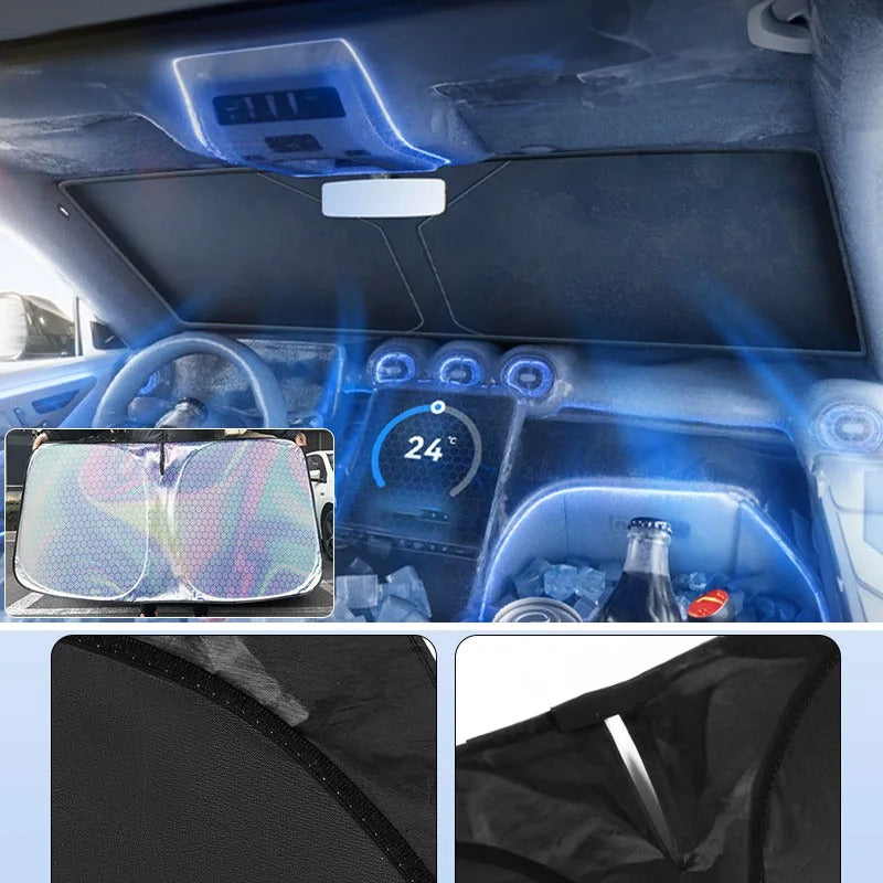 5-Layer Windshield Sun Shade – Foldable UV Reflective Front Window Cover - Delicate Leather  
