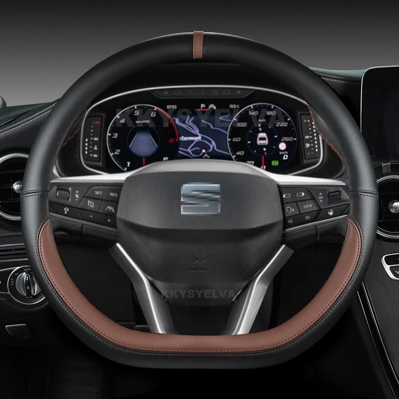 Universal D-Shape Steering Wheel Cover – 38CM Microfiber Leather, Multiple Colors - Delicate Leather  