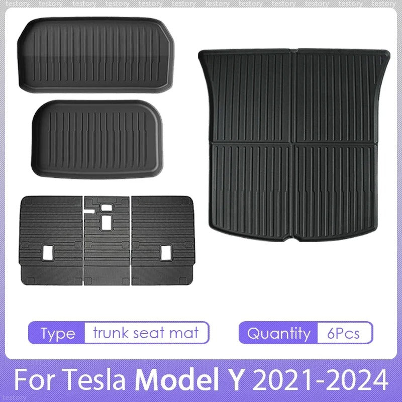 TPE Floor Mats Set for Tesla Model Y 2021–2024 (5-Seater) – Waterproof, Anti-Slip Cargo Liner and Interior Mats - Delicate Leather  