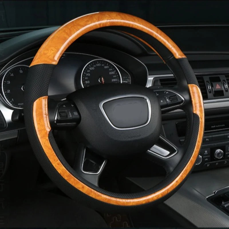 Universal Carbon Fiber Leather Steering Wheel Cover 38cm – Non-Slip Microfiber Leather Steering Wheel Grip for Cars, SUVs & Trucks - Delicate Leather