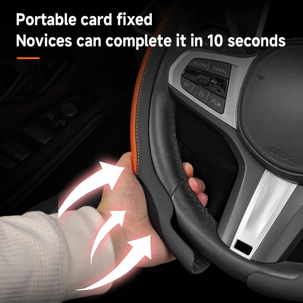 15-Inch Leather Car Steering Wheel Cover – 38CM Non-Slip Protective Grip - Delicate Leather