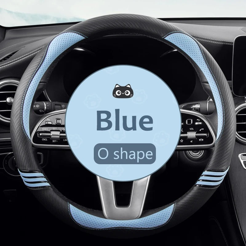 Universal 15-Inch Car Steering Wheel Cover – PU Leather with Carbon Fiber Pattern, Anti-Slip Design - Delicate Leather  