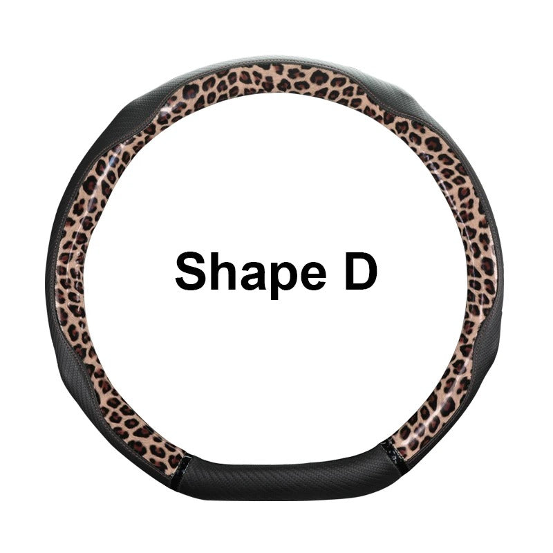 Universal 38CM Steering Wheel Cover – Anti-Slip PU Leather with Leopard Print Design - Delicate Leather  