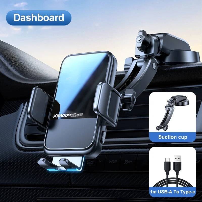 Wireless Charging Car Phone Holder - 15W Fast Charging Auto-Clamping Car Charger