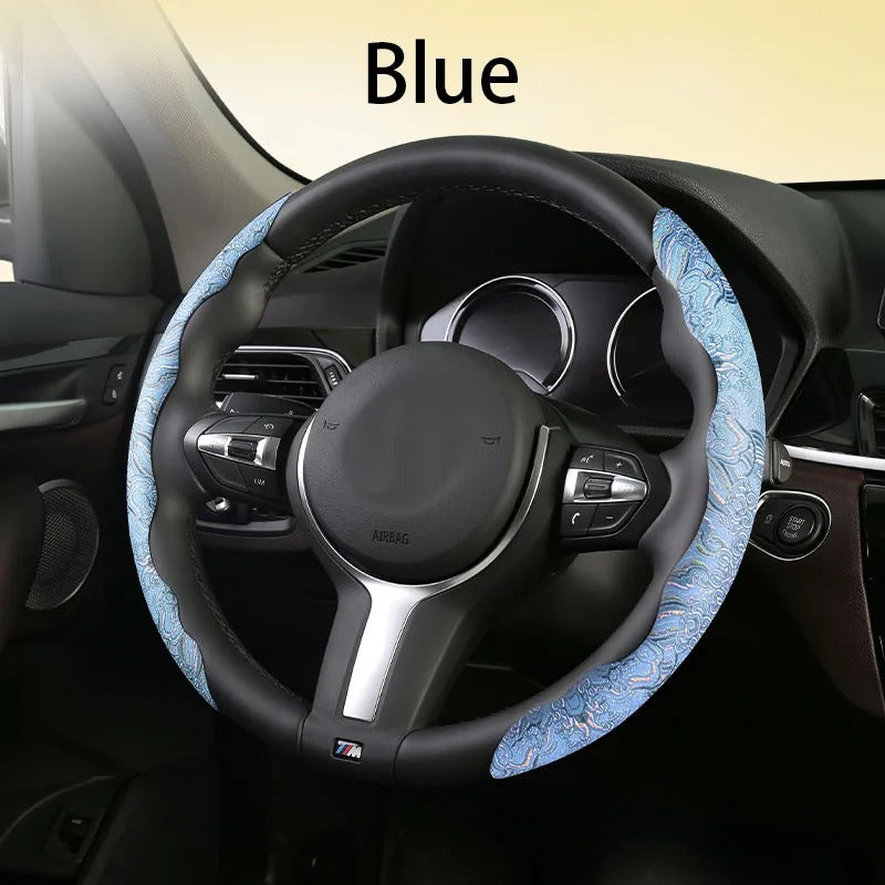 Universal Antique Pattern Steering Wheel Cover 38cm – Segmented Breathable Ultra-Thin Non-Slip Car Steering Wheel Protector - Delicate Leather