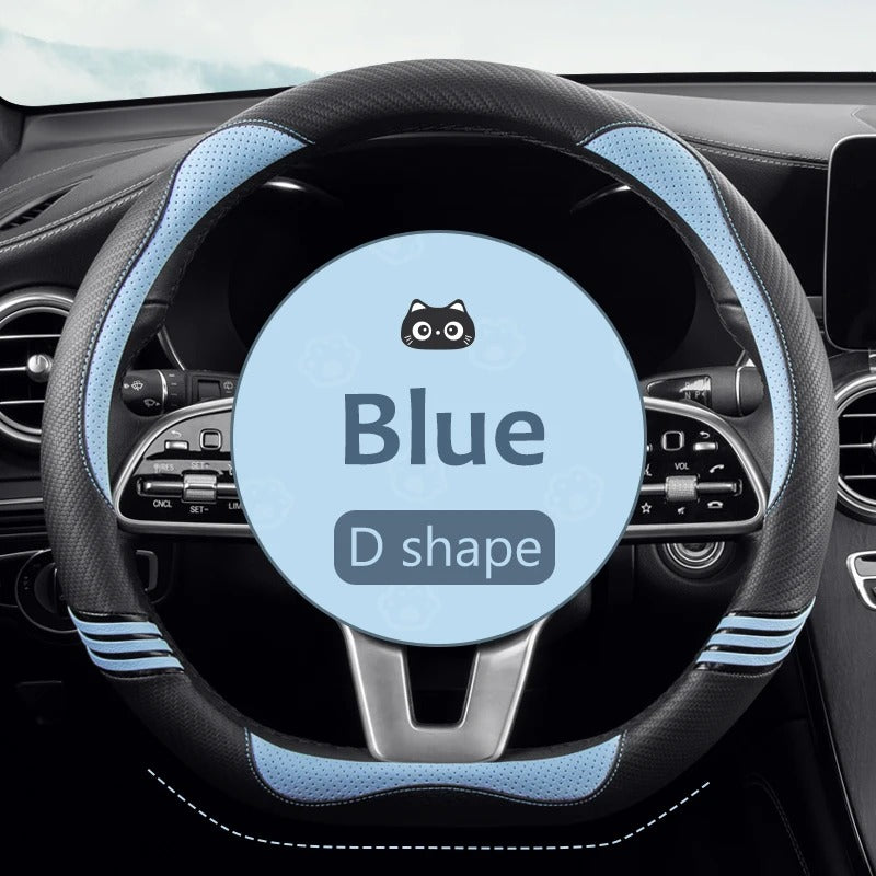 Universal 15-Inch Car Steering Wheel Cover – PU Leather with Carbon Fiber Pattern, Anti-Slip Design - Delicate Leather  