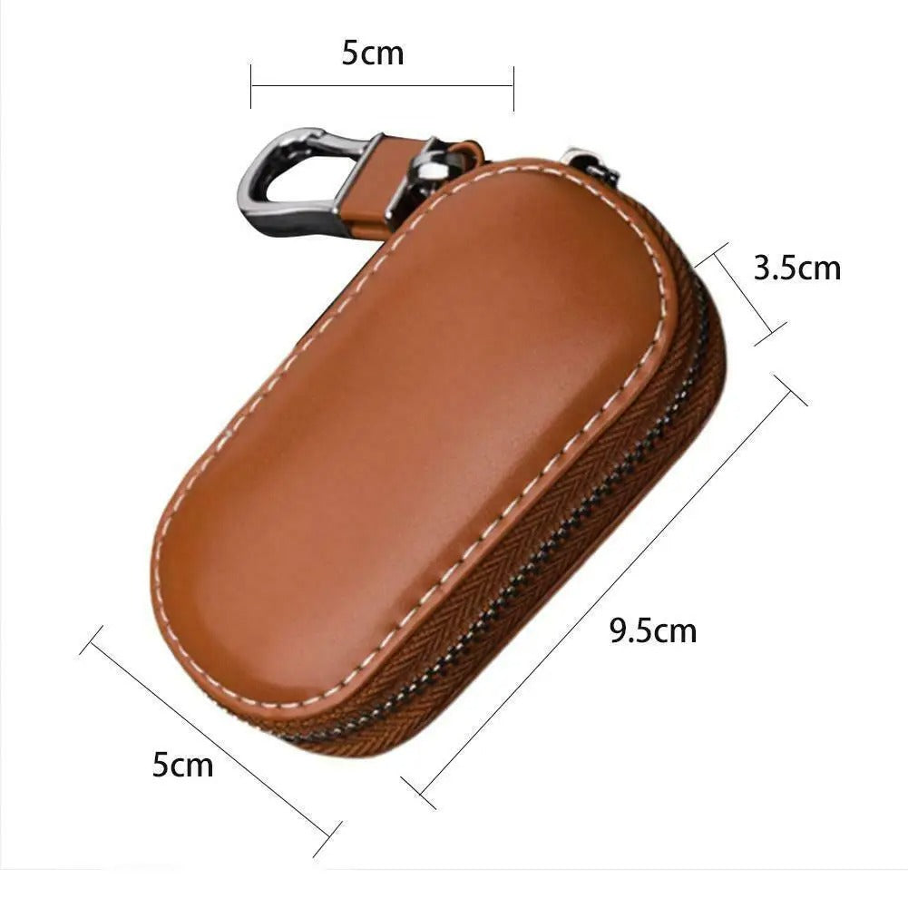 Universal Car Key Case – PU Leather Key Fob Pouch with Zipper and Chain Hook - Delicate Leather  