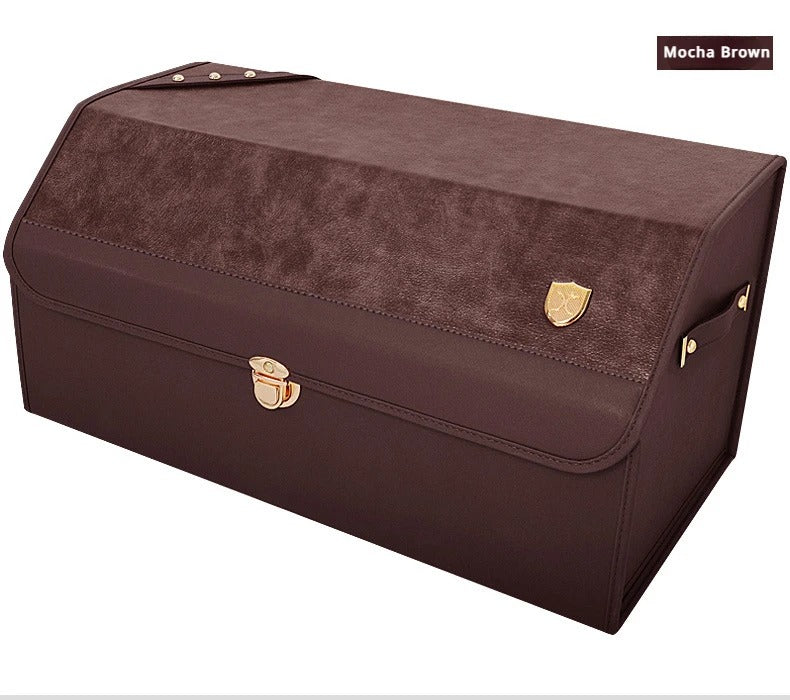 Stylish Leather Trunk Organizer – Custom Emblem, Foldable Storage for Car