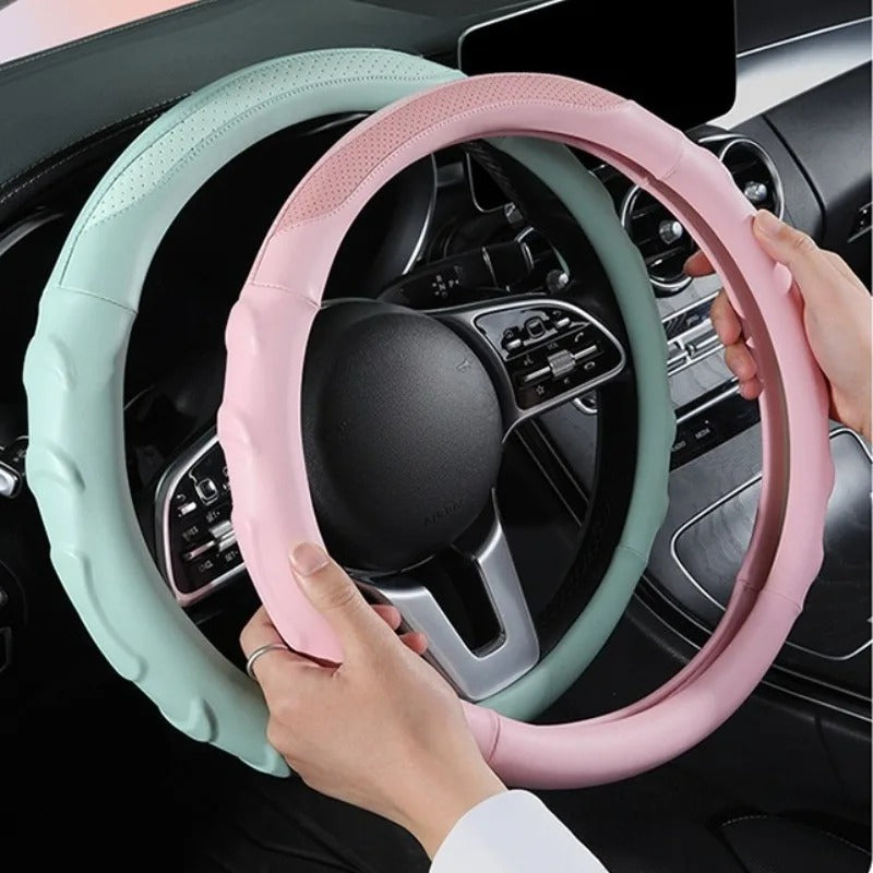Nappa Leather Steering Wheel Cover 38cm – Universal Anti-Slip Car Steering Grip - Delicate Leather