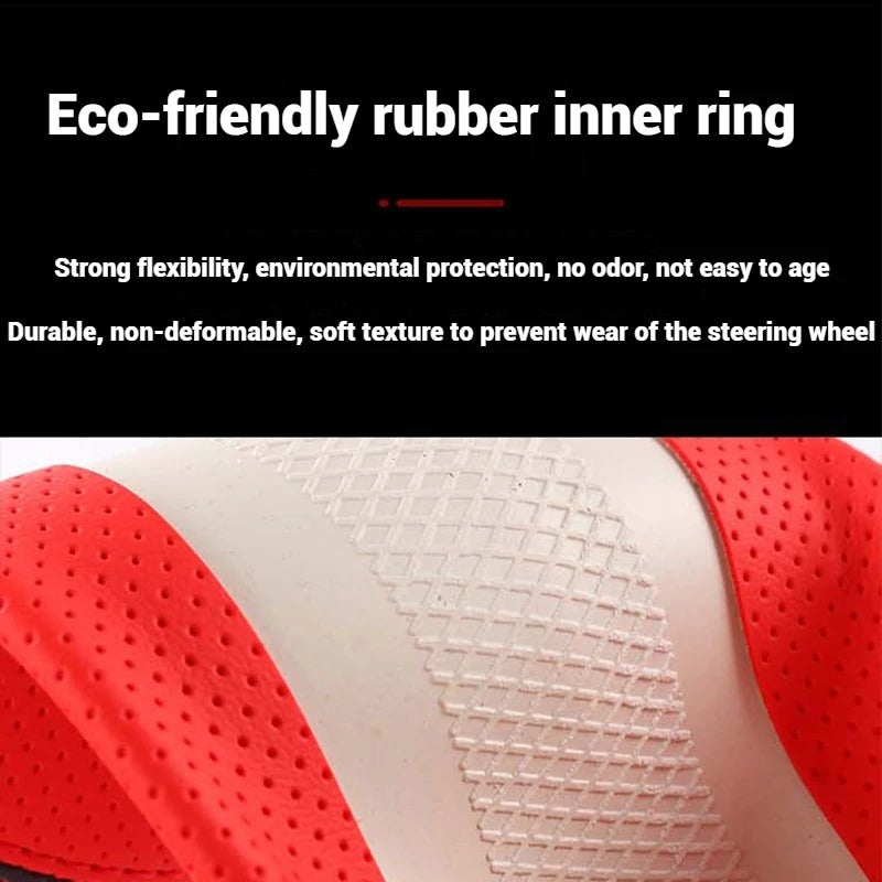 38CM Leather Car Steering Wheel Cover – Anti-Slip O/D Shape Comfortable Grip - Delicate Leather
