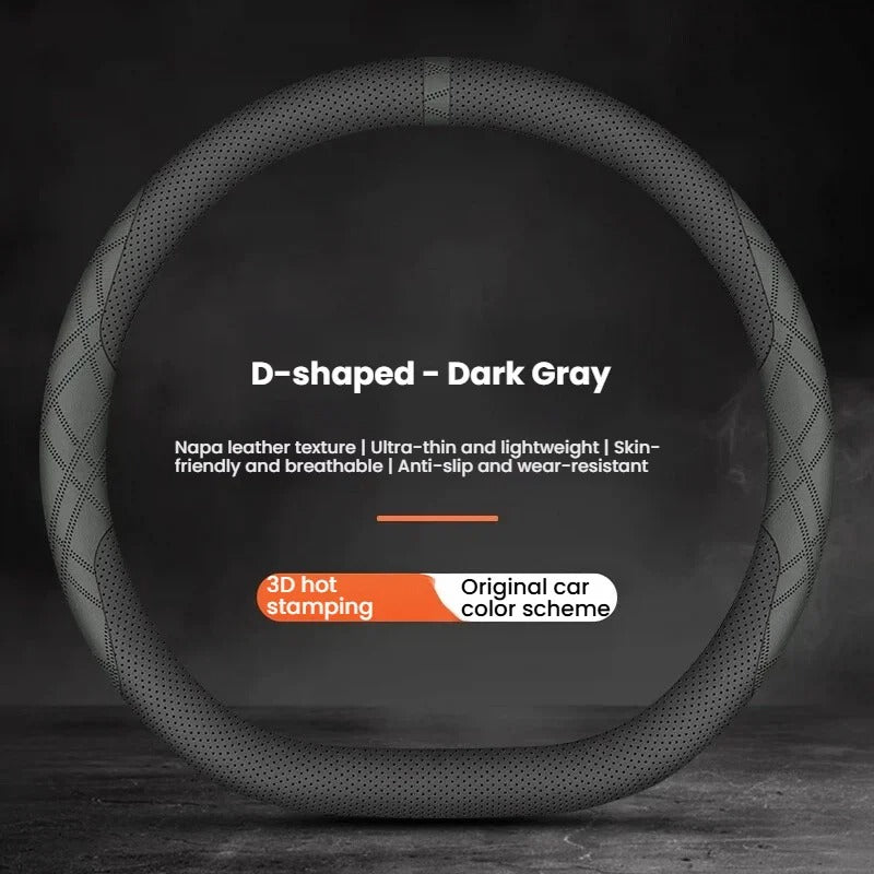 5D Laser Carbon Fiber Pattern Steering Wheel Cover – Universal 38cm Fit, Anti-Slip Synthetic Material - Delicate Leather  