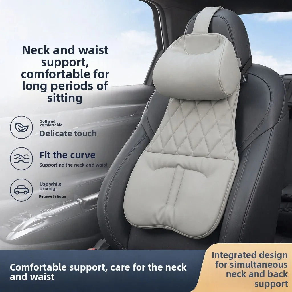 Universal Leather Car Headrest Cushion – Breathable Neck & Lumbar Support Pillow - Delicate Leather