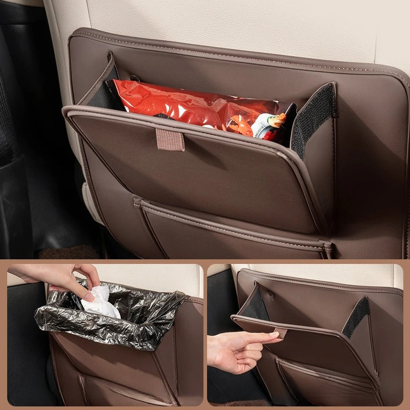 PU Leather Car Seat Back Protector – Anti-Kick Mat with Dual Storage Pockets