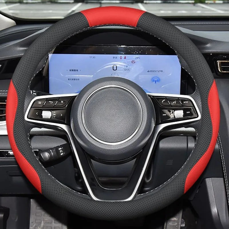 Nappa Leather Steering Wheel Cover – Anti-Slip 38cm Universal Fit Interior Accessory