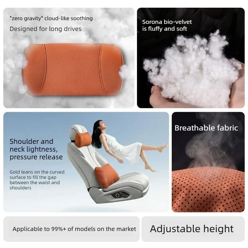Premium Suede Car Neck & Lumbar Support Pillow Set – Universal Headrest and Waist Cushion for Cars, SUVs & Trucks - Delicate Leather