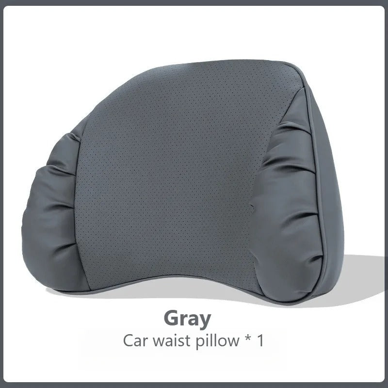 Soft Suede Car Neck & Lumbar Support Pillow Set – Memory Foam Headrest Waist Cushion with Double-Sided Design - Delicate Leather