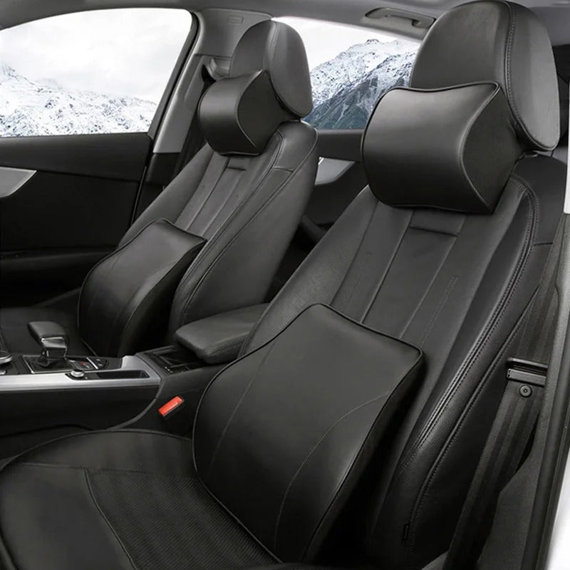 Premium Nappa Leather Car Neck Pillow & Lumbar Cushion – Breathable Universal Seat Accessories - Delicate Leather