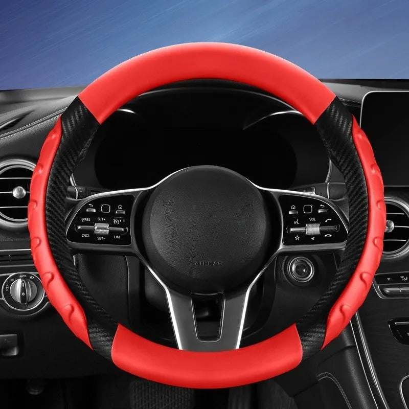 Carbon Fiber Leather Steering Wheel Cover – Universal O/D Shape Non-Slip Grip - Delicate Leather