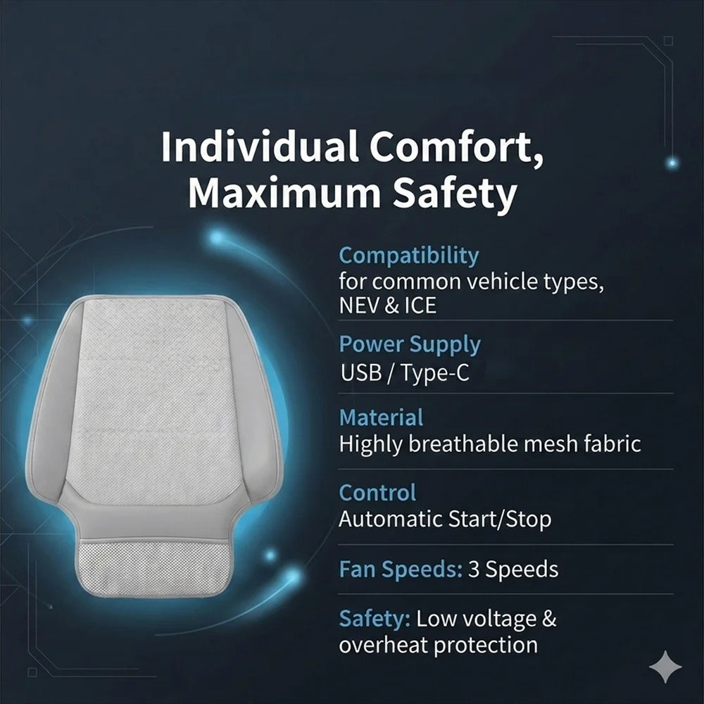 USB Cooling Car Seat Cushion – Ventilated Seat Pad with Intelligent Fan System - Delicate Leather  