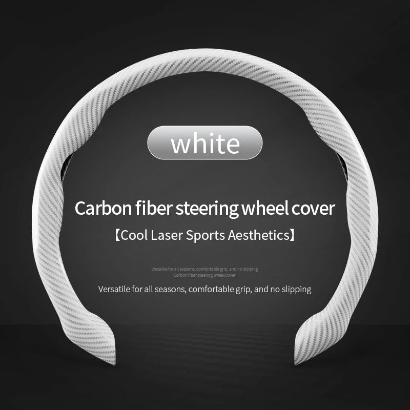 Carbon Fiber Texture Steering Wheel Cover – 38cm Universal Non-Slip Microfiber Grip - Delicate Leather  