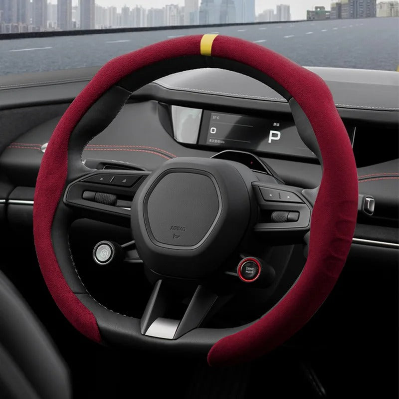Suede Steering Wheel Cover – Anti-Slip Universal 36–38cm Fit Interior Accessory - Delicate Leather  