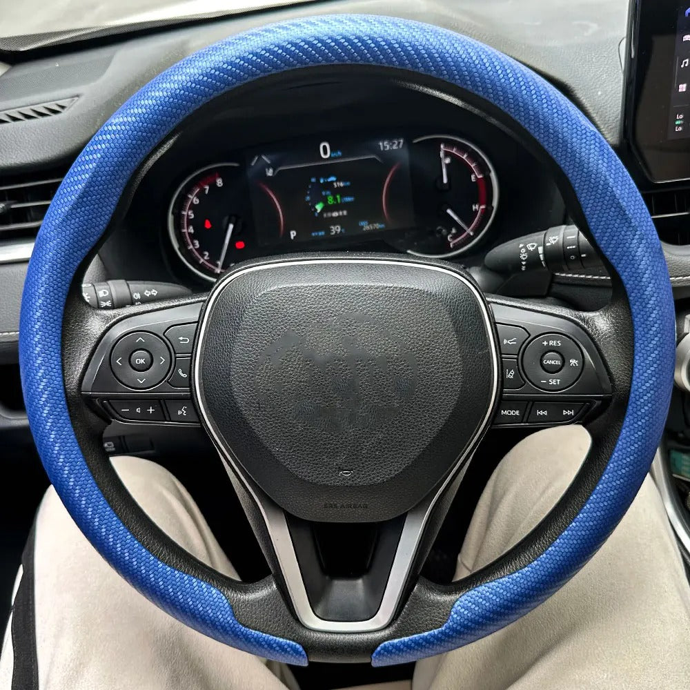 3D Carbon Fiber Texture Steering Wheel Cover – Universal Fit 38cm, Non-Slip, Synthetic Leather - Delicate Leather