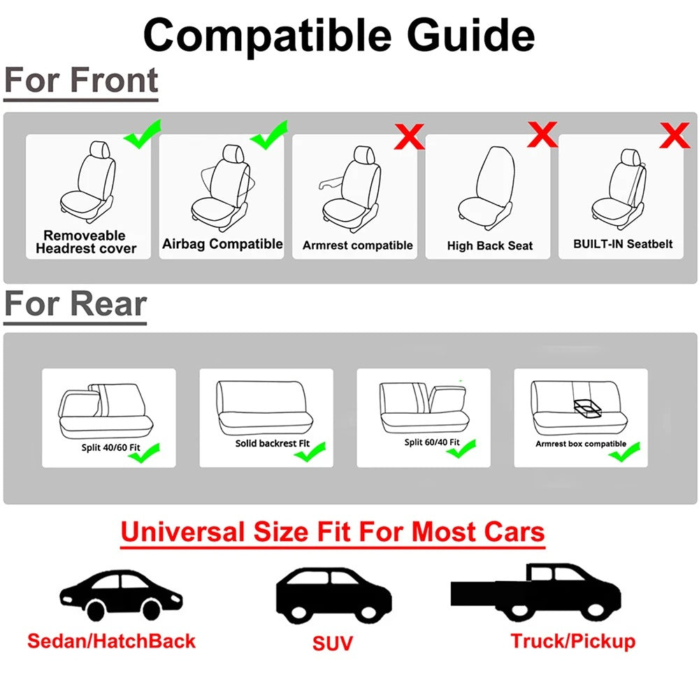 Universal Suede & Leather Car Seat Covers – Waterproof Full Set for Cars, SUVs, Trucks & Vans - Delicate Leather