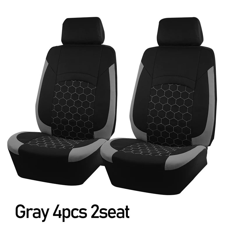 Universal Racing Car Seat Covers Set – Polyester Hexagon Embroidery with Sponge Padding (4 PCS) - Delicate Leather