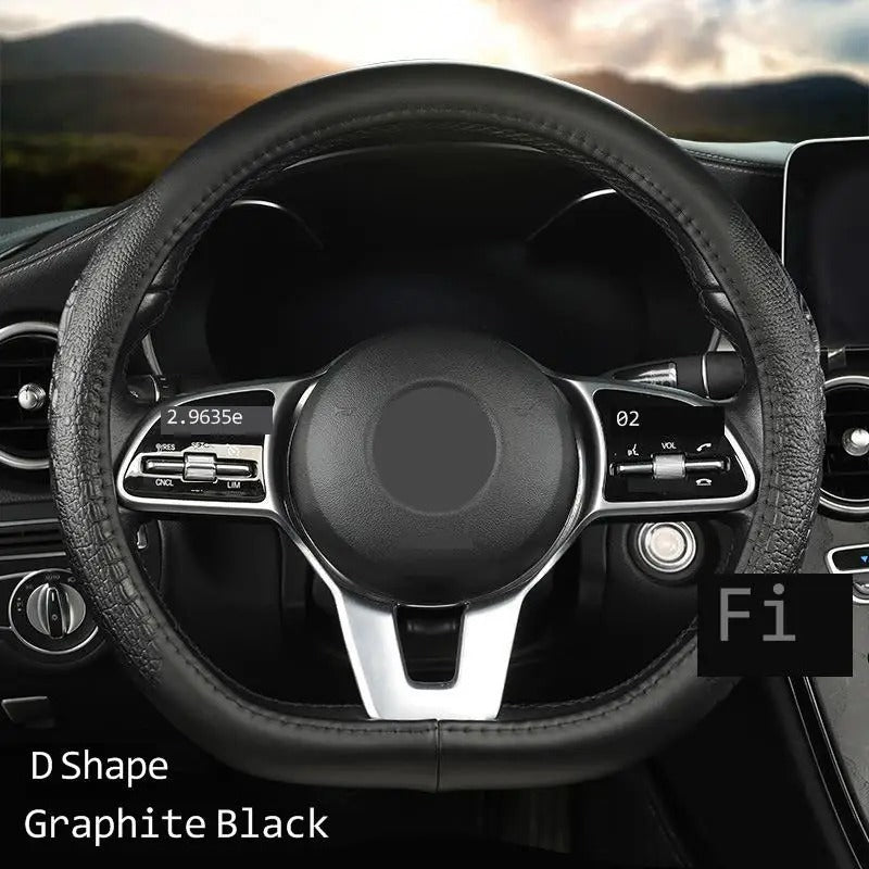 Crocodile Grain Genuine Leather Steering Wheel Cover – Textured Non-Slip Universal Fit 38 cm, Luxury Car Interior Accessory - Delicate Leather  
