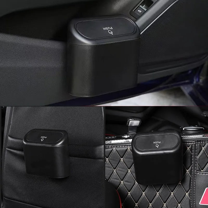 Multifunctional Car Trash Can with Lid – Hanging Wet & Dry Storage Bin Mini Organizer - Delicate Leather