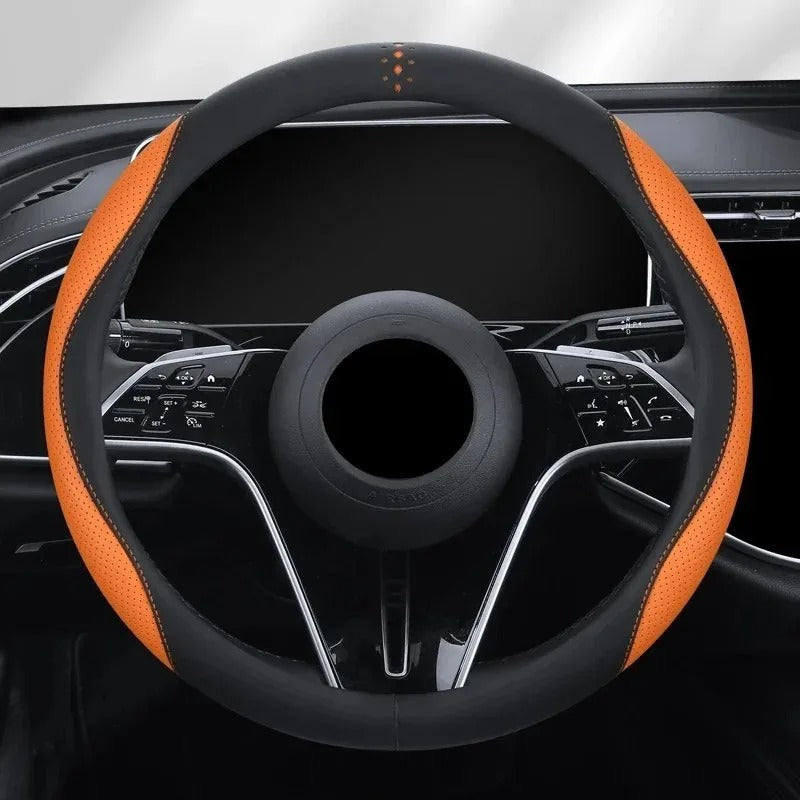 3D Embossed PU Leather Steering Wheel Cover – Universal Anti-Slip Interior Accessory - Delicate Leather