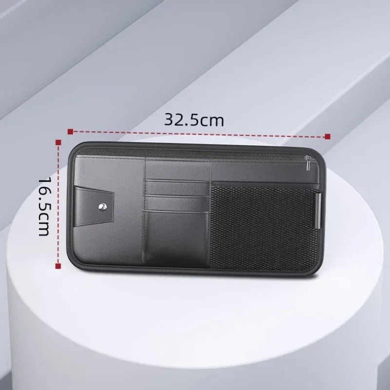 PU Leather Car Sun Visor Organizer – Multi-Pocket Storage Bag for Cards & Sunglasses - Delicate Leather  