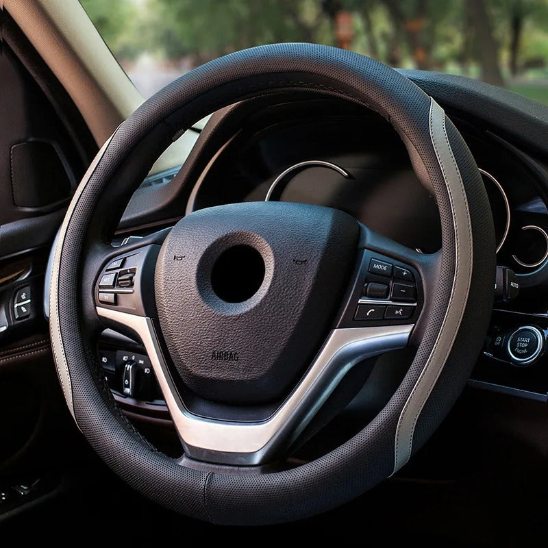 Universal PU Leather Steering Wheel Cover – Breathable Non-Slip 38 cm All-Season Grip - Delicate Leather