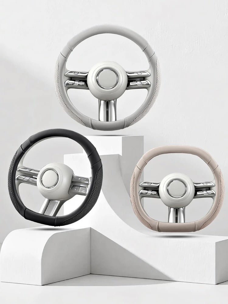Ice Silk & Leather Steering Wheel Cover – Anti-Slip Universal All-Season Fit - Delicate Leather  
