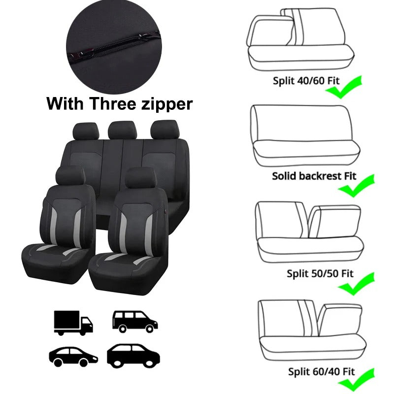Universal Gray Mesh Car Seat Covers – 5-Seat Breathable Airbag Compatible Full Set - Delicate Leather