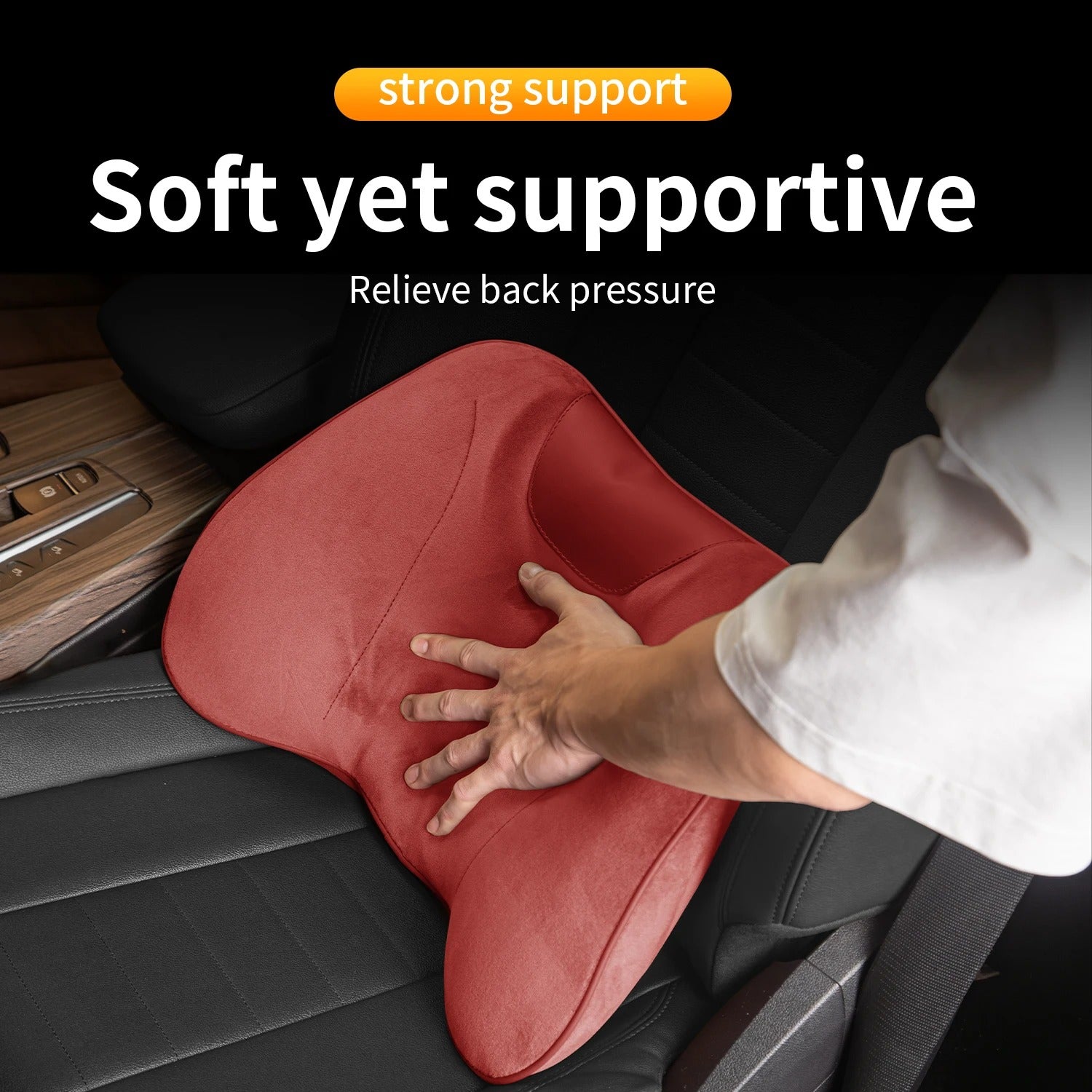 Premium Car Lumbar Support Cushion – Ergonomic Backrest Pillow for Vehicle Seats - Delicate Leather  