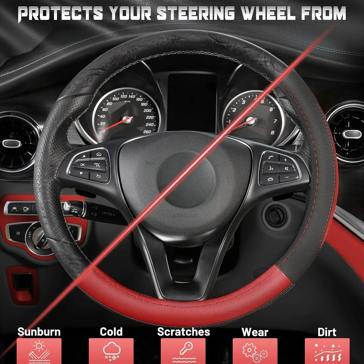 Microfiber Leather Steering Wheel Cover – Universal 38 cm Non-Slip Grip - Delicate Leather