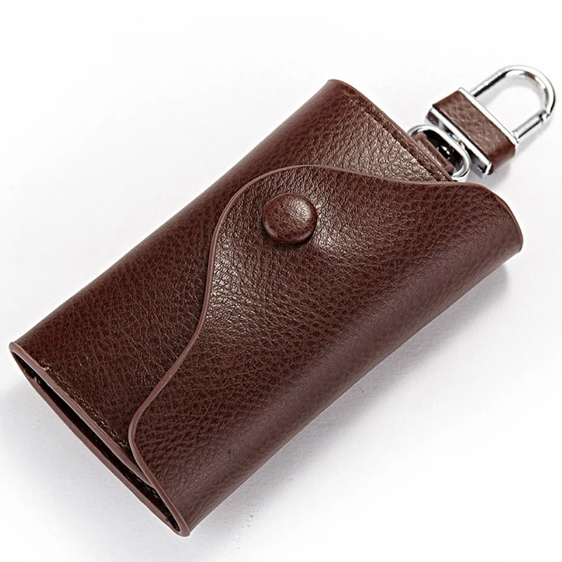 Genuine Leather Key Case Wallet – Multi-Function Key Organizer with Buckle and Card Slot for Men and Women - Delicate Leather  