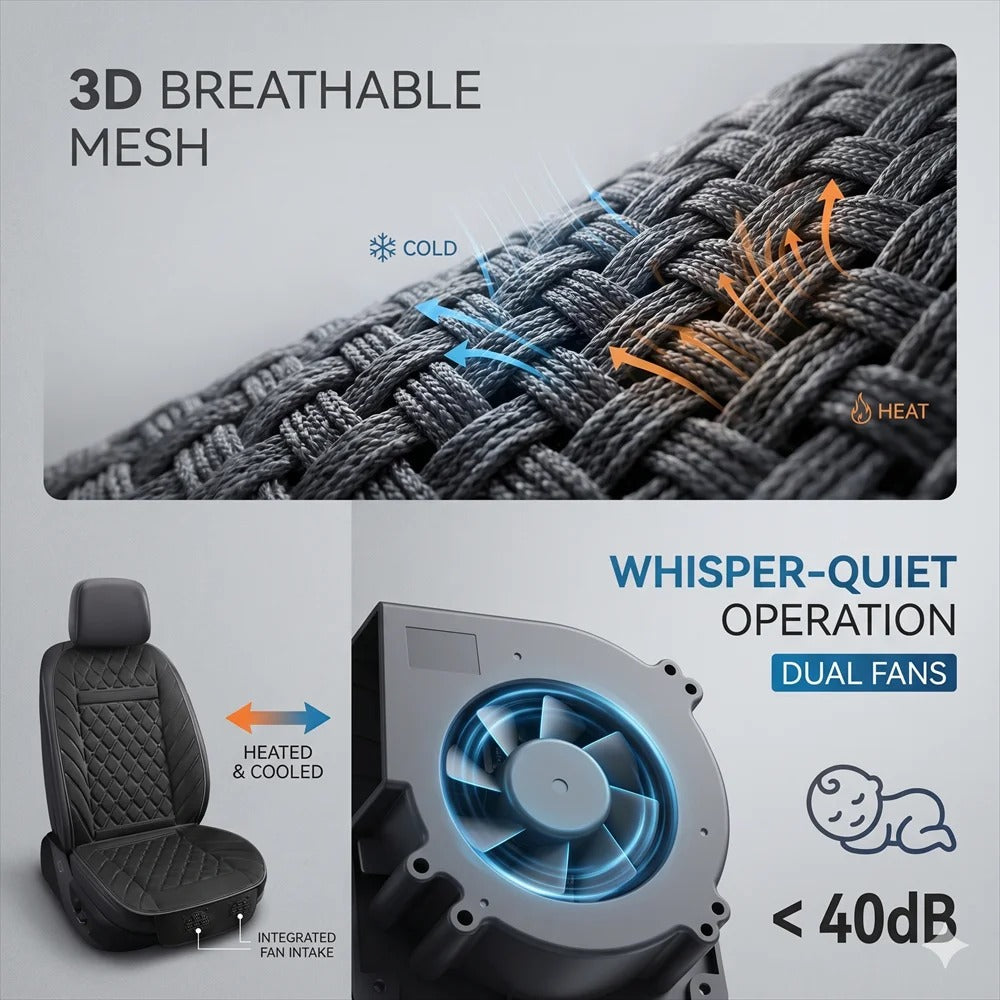 12V Ventilated Car Seat Cover – Universal Cooling Seat Cushion for Cars & SUVs - Delicate Leather