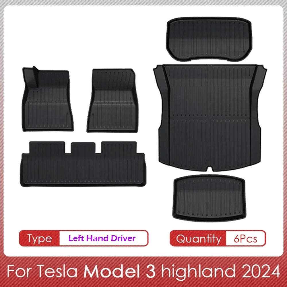 TPE Floor Mats & Cargo Liner for Tesla Model 3 Highland 2024–2025 – Waterproof, Anti-Slip, Left/Right-Hand Drive Compatible - Delicate Leather  