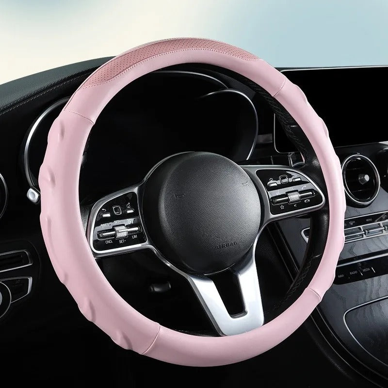 Nappa Leather Steering Wheel Cover 38cm – Universal Anti-Slip Car Steering Grip - Delicate Leather