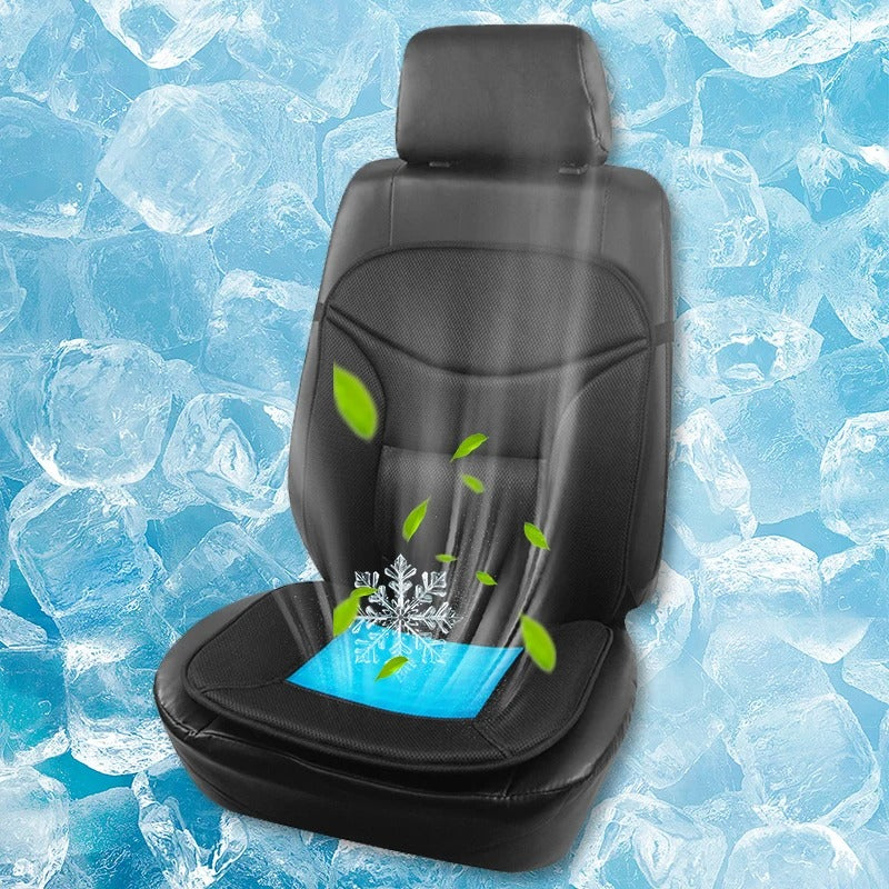 Universal Car Seat Cushion with Ice Gel & Lumbar Support – Breathable Airmesh Memory Foam Front Seat Cover - Delicate Leather