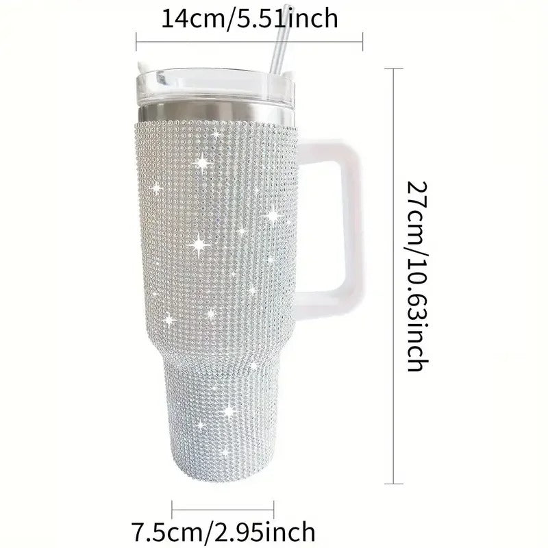 40oz Sparkling Studded Stainless Steel Tumbler – Insulated Water Bottle with Lid & Handle
