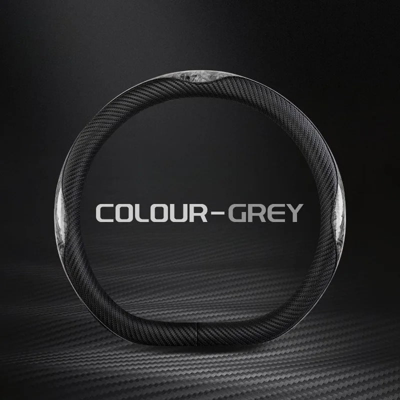 O/D Shape Carbon Fiber Leather Steering Wheel Cover – Universal 37–38cm Anti-Slip Grip - Delicate Leather